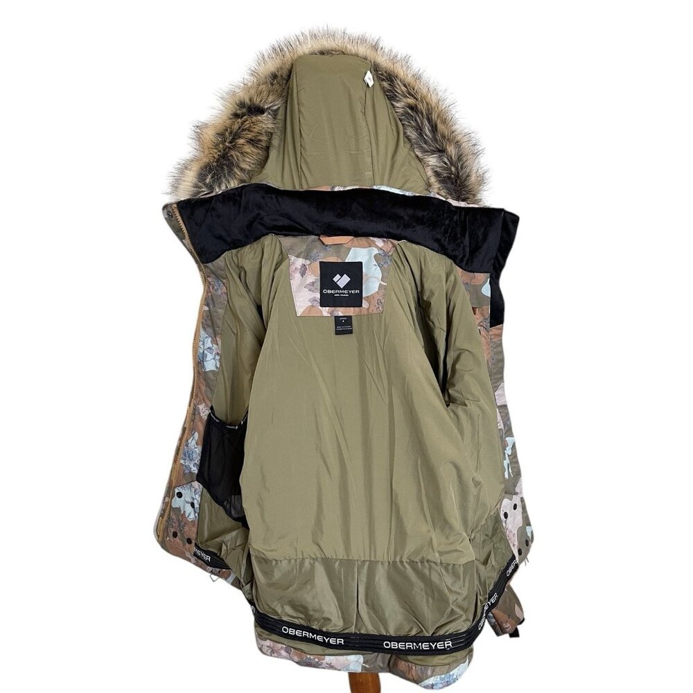 Obermeyer Ski Jacket Womens Size 6 Tuscany II Green Blue Camo Floral Faux Fur - Picture 5 of 12